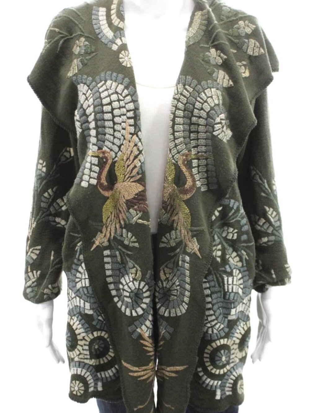 Biya ~ Johnny Was Hooded Cardi-Duster S also fit M? Glorious Embroidered Cranes - Picture 5 of 5